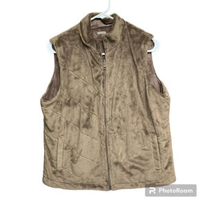 Columbia brown reversible vest fuzzy one side printed other side size Large